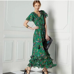 Duro Olowu For JCP Green Tierred Floral Print Maxi Dress Size Medium